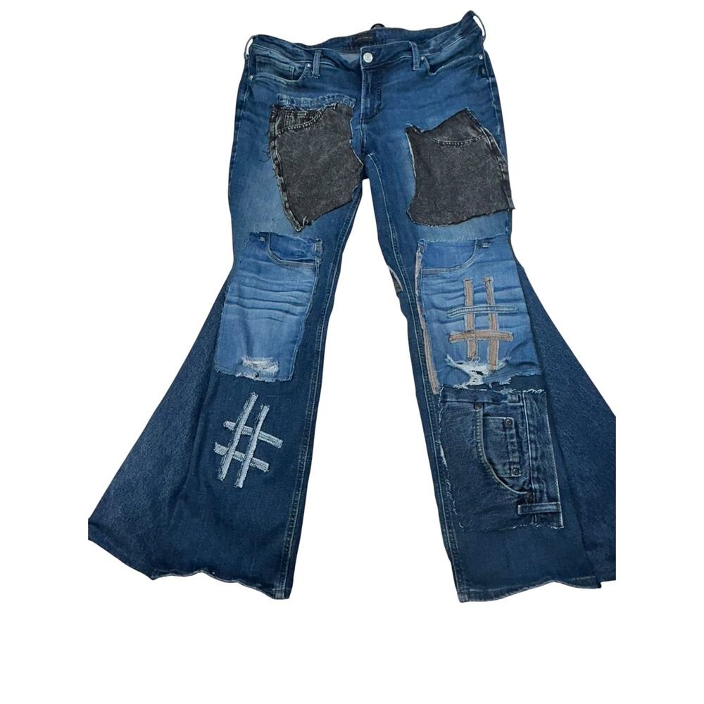 Silver Jeans Co Women’s 18W/L35 Upcycled Patchwork Flare Jeans Boho Y2K OOAK - Picture 2 of 16